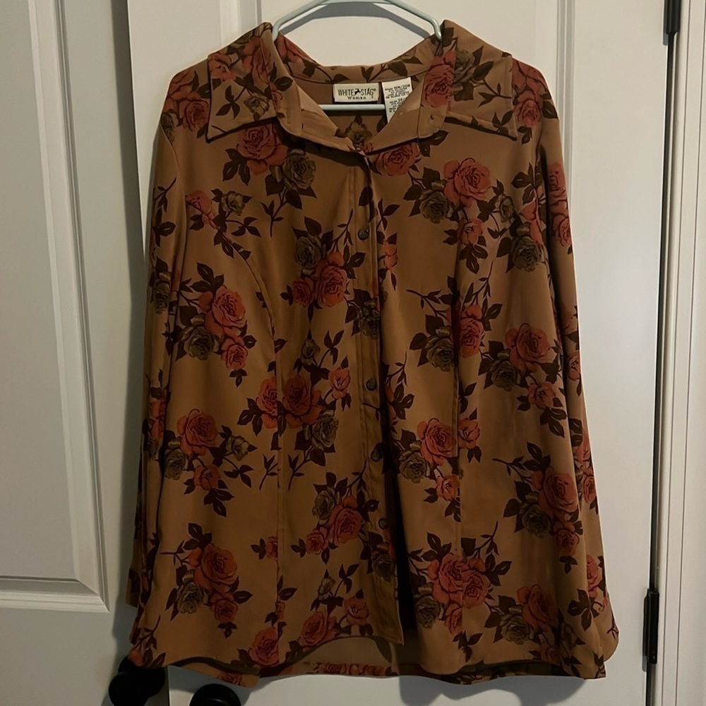 White Stag Brown Floral Button Down Shirt